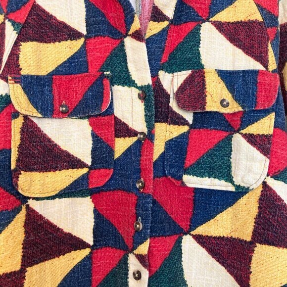 BDG by Urban Outfitters Brody Geometric Print Flannel Button Up Shirt Shacket - Picture 9 of 15